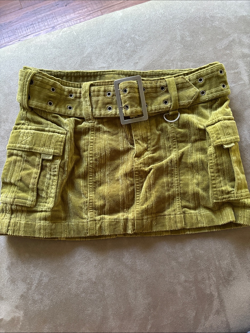 Urban Outfitters Olive Corduroy Mini Skirt with Belt Loop Detail